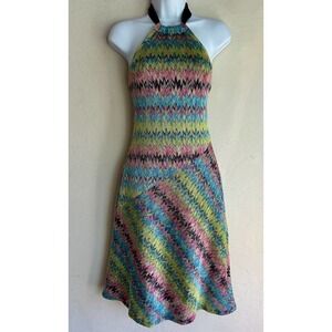 Vintage Y2K Devan‎ Knit Halter Midi Dress XS Missoni Style Glam Festival Rare